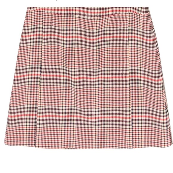 Akris Punto Beige Red Green Plaid Skirt Above knee Size 10 Pleats Designer NWOT - Picture 2 of 14